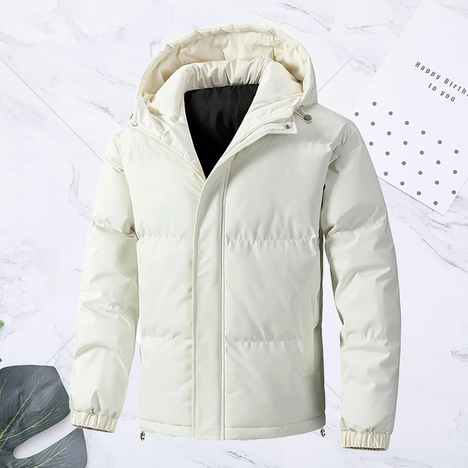 Men's Warm Puffer Jacket Men's Autumn and Winter Simple Comfortable Warm Plus Size Hooded Medium Warm Winter Coats