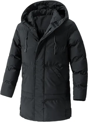 Men's Warm Puffer Jacket Men's Autumn and Winter Simple Comfortable Warm Plus Size Hooded Medium Warm Winter Coats