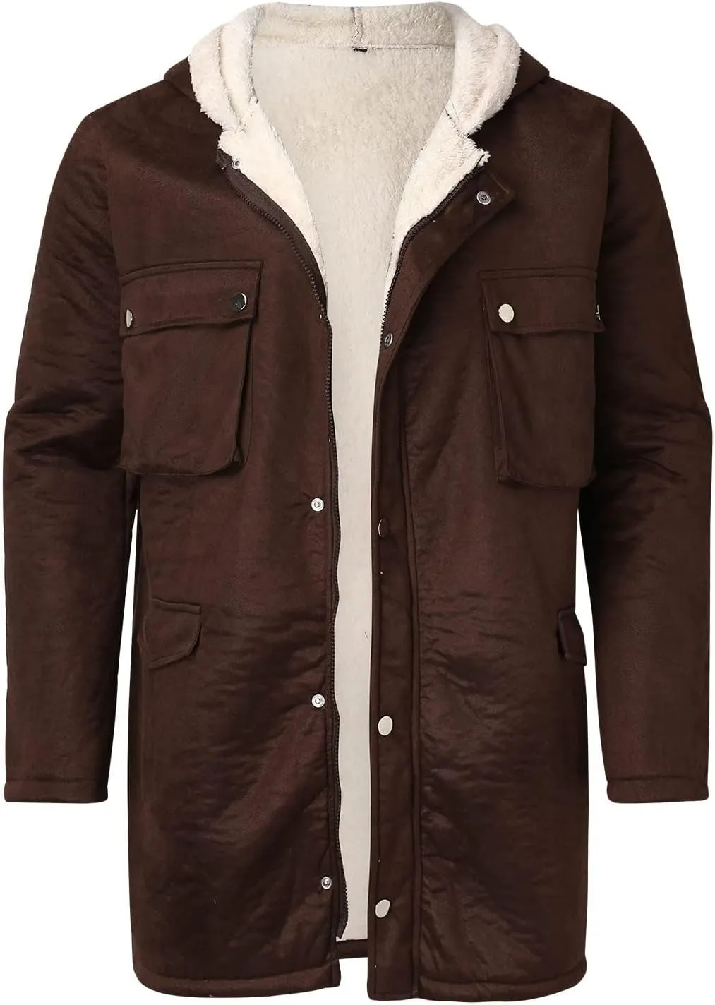 Mens Winter Coat Thick Fleece Sherpa Lined Parka Long Trench Jacket Hooded Outdoor Warm Overcoat Plus Size with Pocket