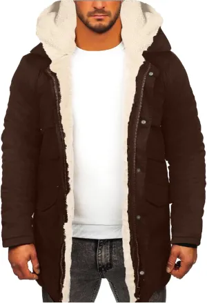 Mens Winter Coat Thick Fleece Sherpa Lined Parka Long Trench Jacket Hooded Outdoor Warm Overcoat Plus Size with Pocket