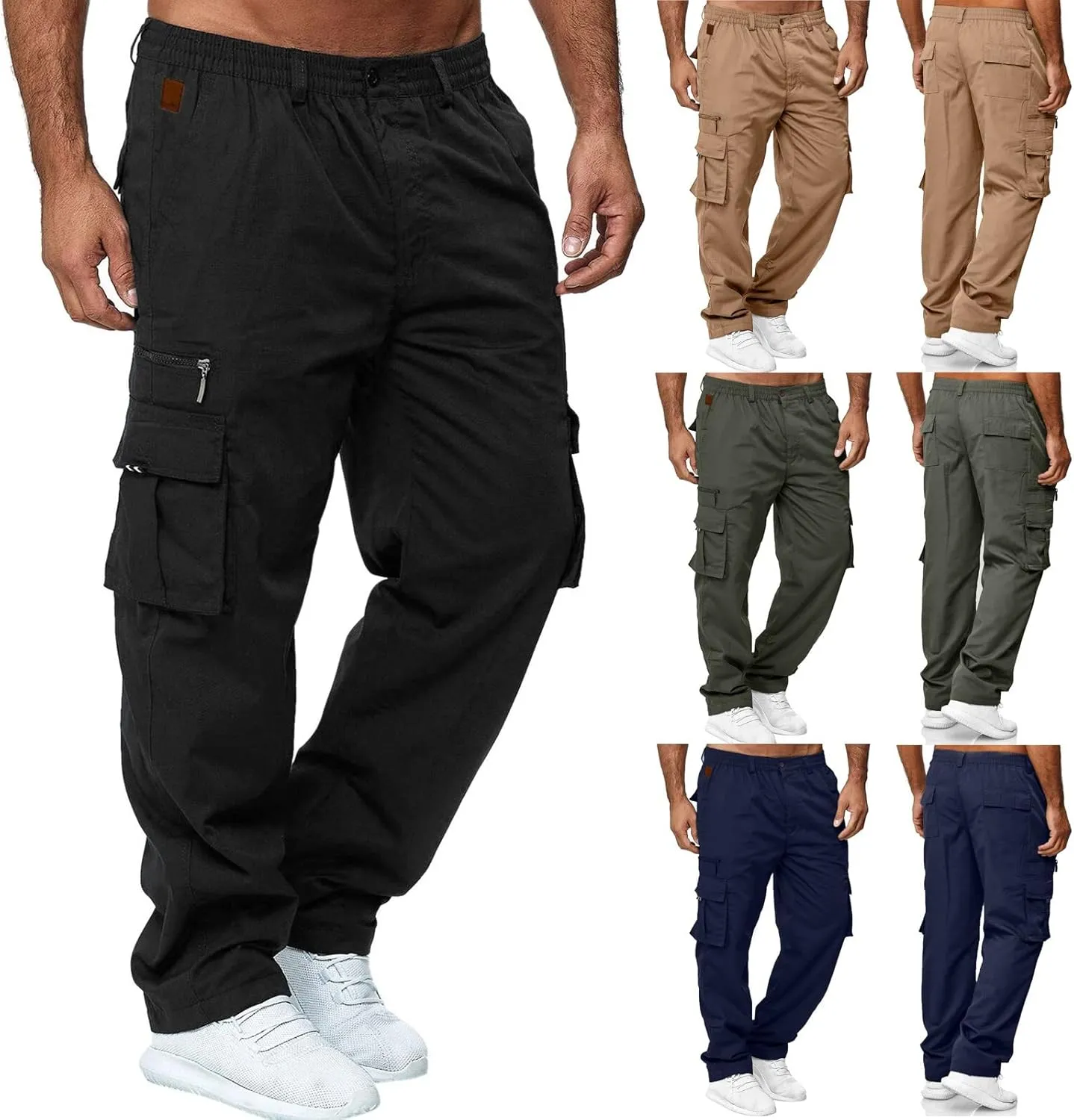 Mens Workout Cargo Sweatpants Casual Trousers Pants Sweatpants for Men with Pockets Men's Basic Active Tapered Jogger