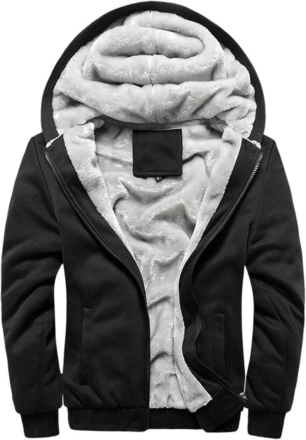 Mens Zipper Hoodies Heavyweight Fleece Hoodies Full Zipper Thick Sherpa Lined Sweatshirt Wool Warm Fall Winter Coat