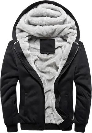 Mens Zipper Hoodies Heavyweight Fleece Hoodies Thick Sherpa Lined Sweatshirt Casual Wool Warm Fall Winter Coat Pockets