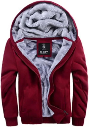 Mens Zipper Hoodies Heavyweight Fleece Hoodies Thick Sherpa Lined Sweatshirt Casual Wool Warm Fall Winter Coat Pockets