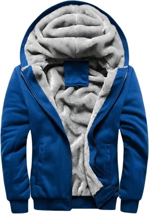 Mens Zipper Hoodies Heavyweight Fleece Hoodies Thick Sherpa Lined Sweatshirt Casual Wool Warm Fall Winter Coat Pockets