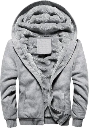 Mens Zipper Hoodies Heavyweight Fleece Hoodies Thick Sherpa Lined Sweatshirt Casual Wool Warm Fall Winter Coat Pockets