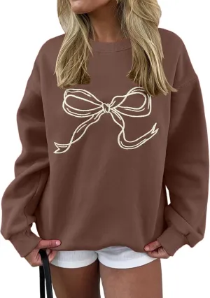 MISSACTIVER Women Bow Graphic Sweatshirts Oversized Pullover Sweatshirts Crewneck Pullover Tops 2024 Fall Fashion Clothes