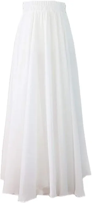 MULLSAN Women Retro Vintage Double Layer Chiffon Pleat Maxi Long Skirt Dress