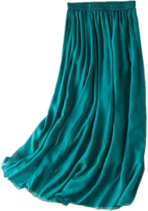 MULLSAN Women Retro Vintage Double Layer Chiffon Pleat Maxi Long Skirt Dress
