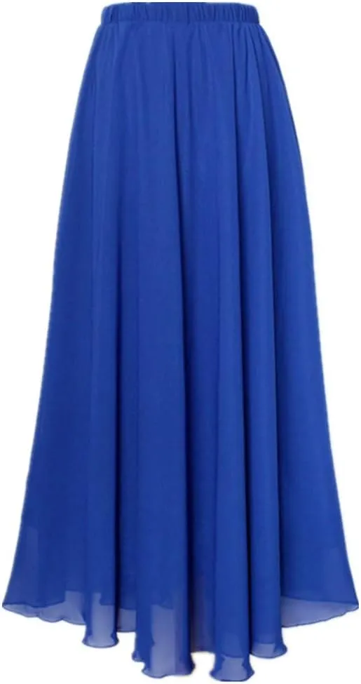 MULLSAN Women Retro Vintage Double Layer Chiffon Pleat Maxi Long Skirt Dress