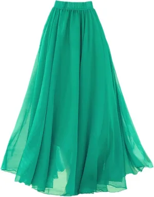 MULLSAN Women Retro Vintage Double Layer Chiffon Pleat Maxi Long Skirt Dress
