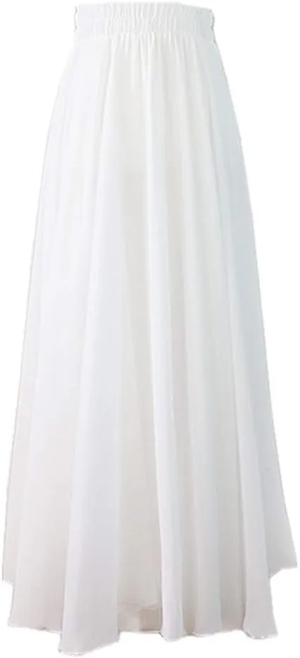 MULLSAN Women Retro Vintage Double Layer Chiffon Pleat Maxi Long Skirt Dress