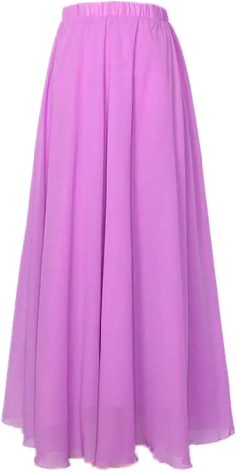 MULLSAN Women Retro Vintage Double Layer Chiffon Pleat Maxi Long Skirt Dress
