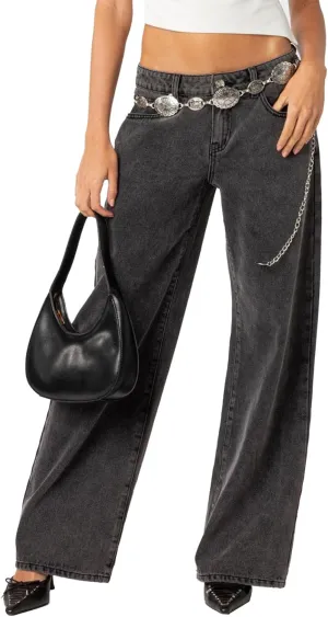 Mxiqqpltky Womens Mom Jeans High Waisted Baggy Boyfriend Jeans Y2k Straight Wide Leg Cuffed Hem Denim Pants Streetwear