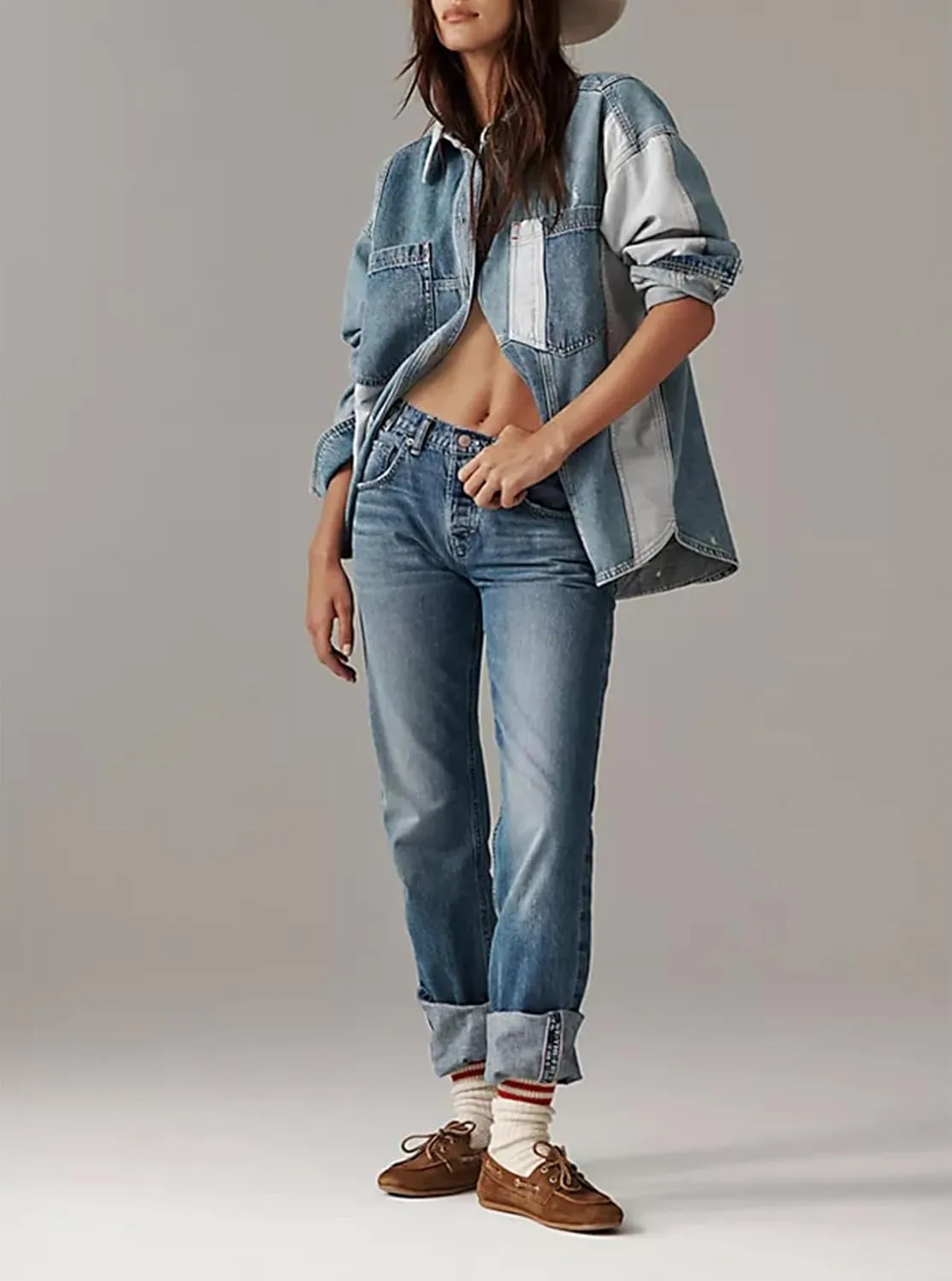 Mxiqqpltky Womens Mom Jeans High Waisted Baggy Boyfriend Jeans Y2k Straight Wide Leg Cuffed Hem Denim Pants Streetwear