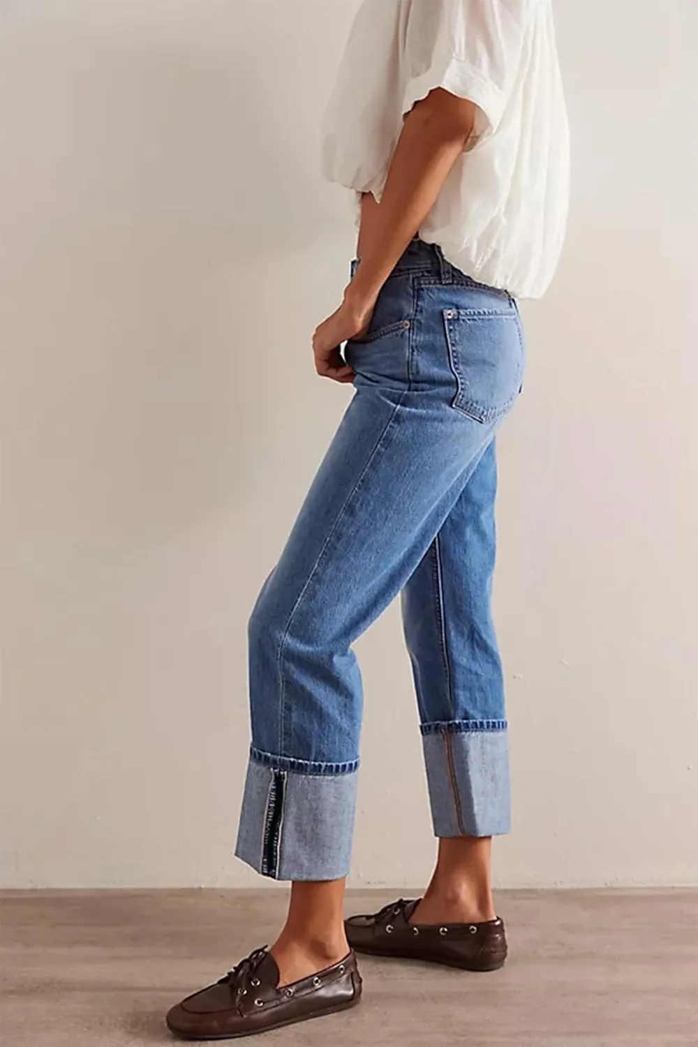 Mxiqqpltky Womens Mom Jeans High Waisted Baggy Boyfriend Jeans Y2k Straight Wide Leg Cuffed Hem Denim Pants Streetwear