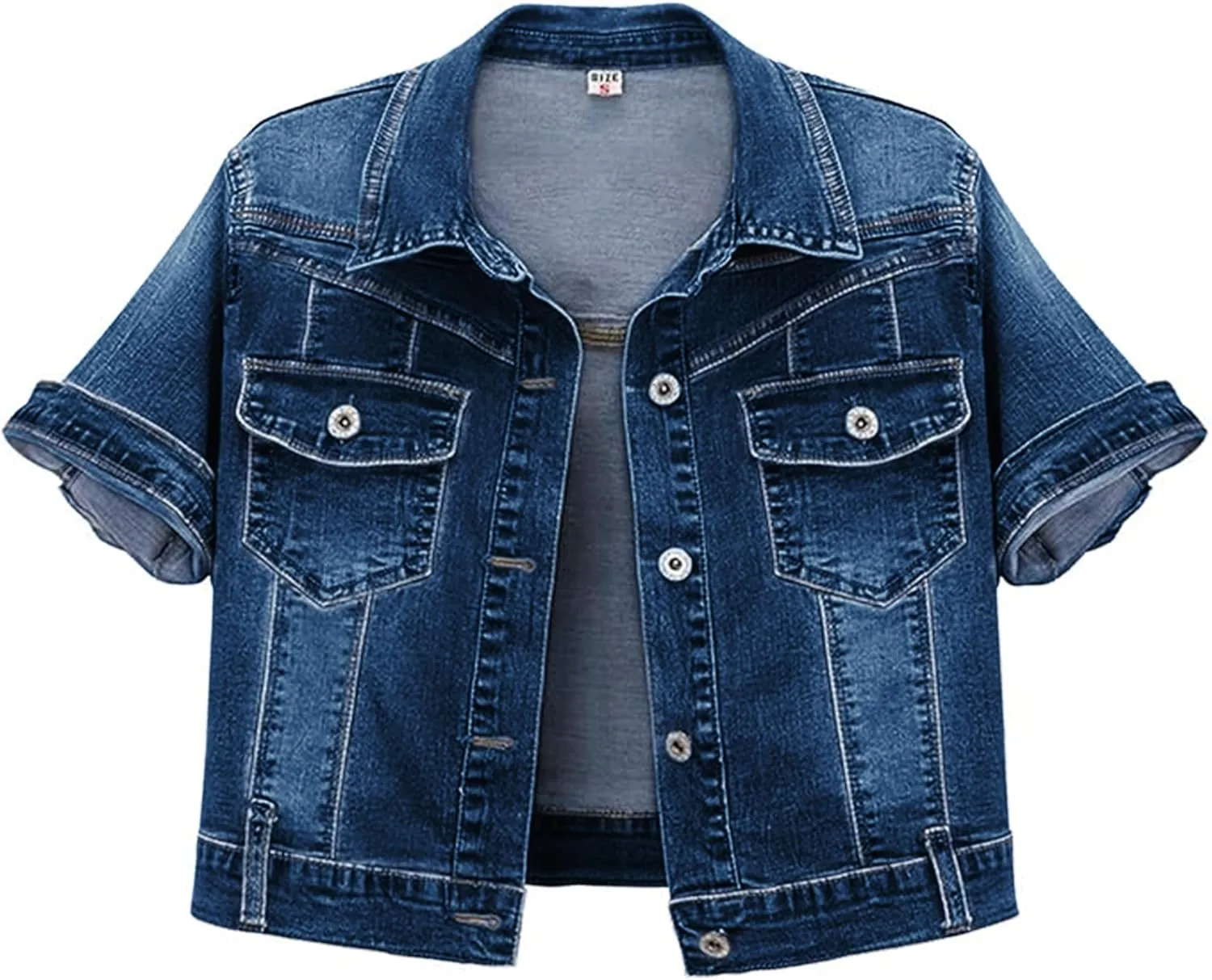 Omoone Women's Summer Short Sleeve Slim Crop Denim Trucker Jacket Jean Coat Tops