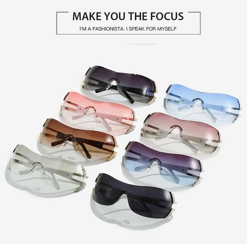 One Piece Punk Rimless Sunglasses Women For Men Fashion Vintage Luxury Sun Glasses Trendy Punk Sport Shades UV400