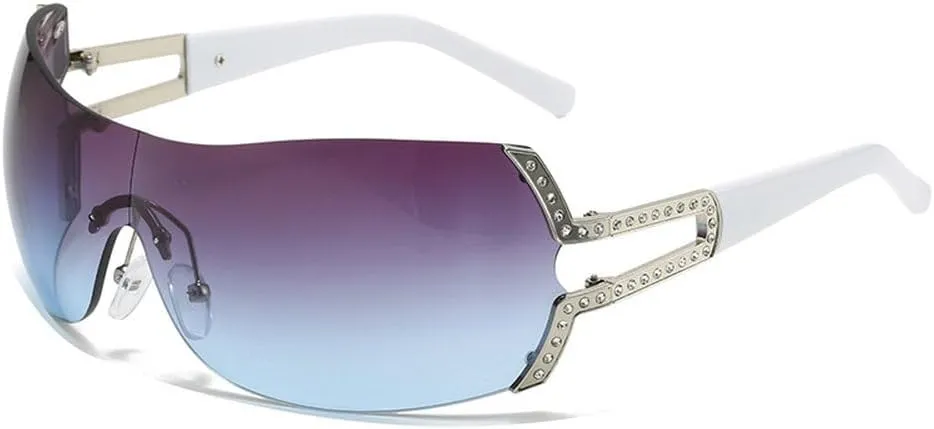 One Piece Punk Rimless Sunglasses Women For Men Fashion Vintage Luxury Sun Glasses Trendy Punk Sport Shades UV400