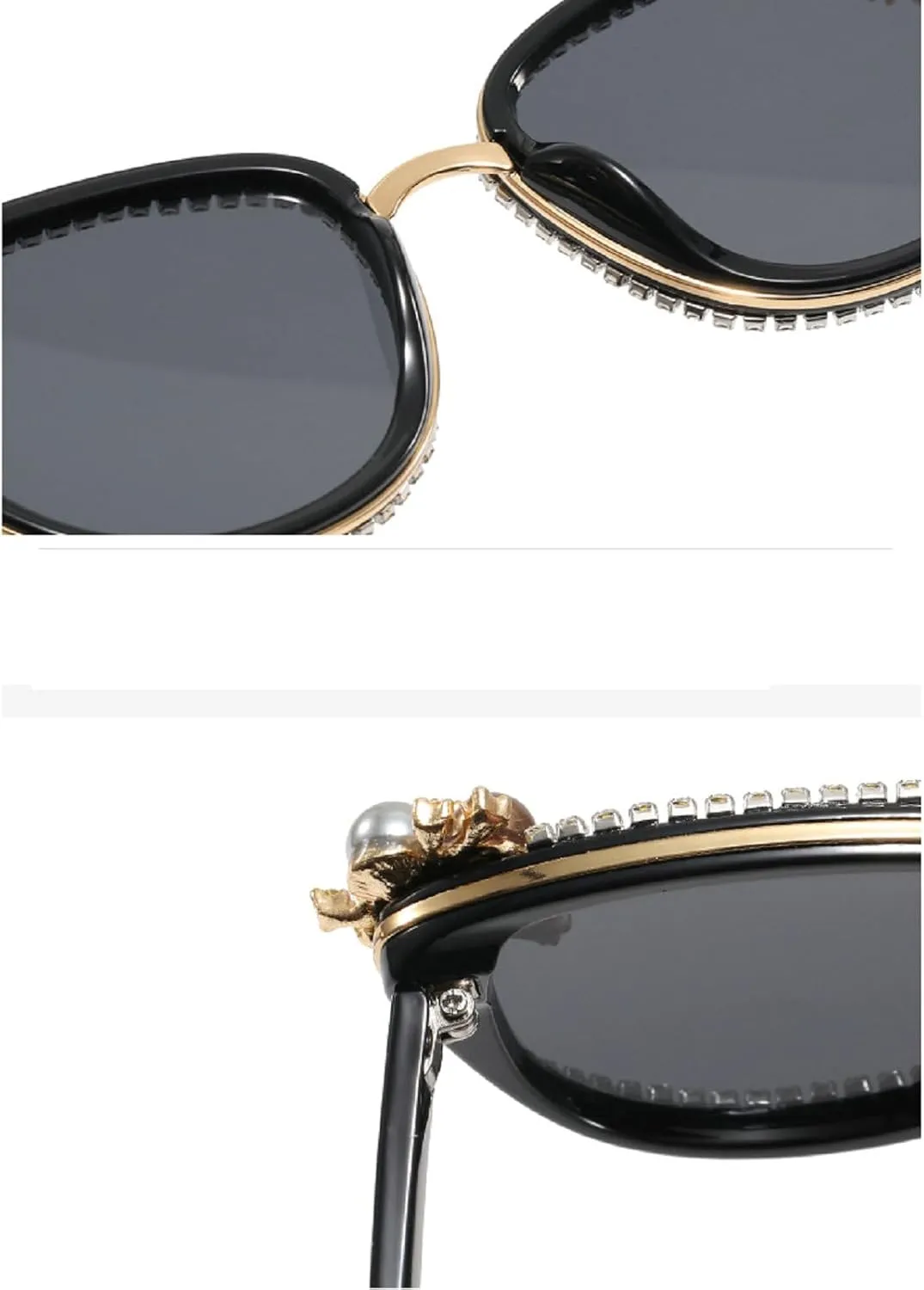 Oval Pearl Sunglasses for Women Luxury Vintage Rhinestone Sun Glasses Party Festival Cat Eye Bling Sunglasses N45
