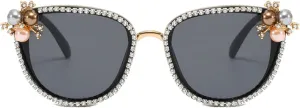 Oval Pearl Sunglasses for Women Luxury Vintage Rhinestone Sun Glasses Party Festival Cat Eye Bling Sunglasses N45