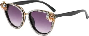 Oval Pearl Sunglasses for Women Luxury Vintage Rhinestone Sun Glasses Party Festival Cat Eye Bling Sunglasses N45