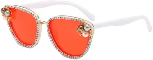 Oval Pearl Sunglasses for Women Luxury Vintage Rhinestone Sun Glasses Party Festival Cat Eye Bling Sunglasses N45
