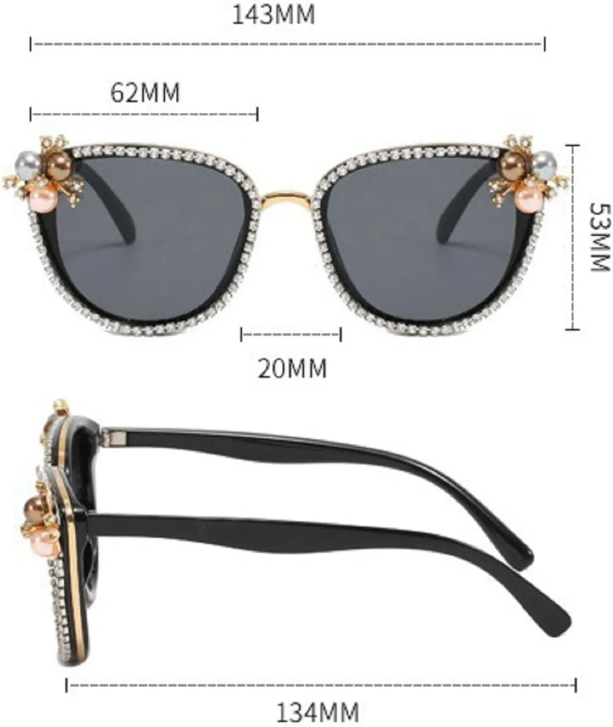 Oval Pearl Sunglasses for Women Luxury Vintage Rhinestone Sun Glasses Party Festival Cat Eye Bling Sunglasses N45