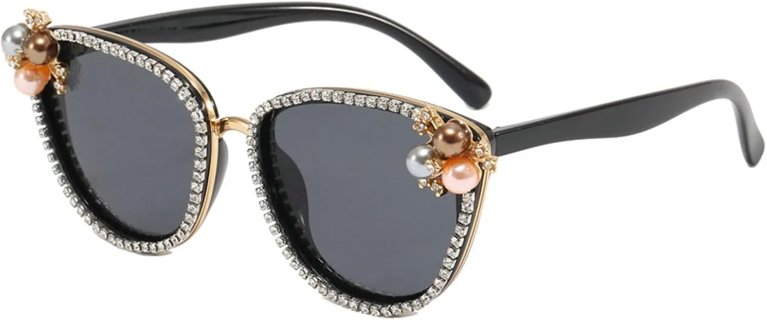 Oval Pearl Sunglasses for Women Luxury Vintage Rhinestone Sun Glasses Party Festival Cat Eye Bling Sunglasses N45