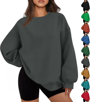 Oversized Crewneck Sweatshirts Women Casual Long Sleeve Pullover Sweaters Drop Shoulder Comfy Fleece Sweatshirts