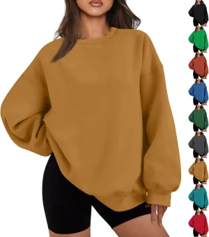 Oversized Crewneck Sweatshirts Women Casual Long Sleeve Pullover Sweaters Drop Shoulder Comfy Fleece Sweatshirts