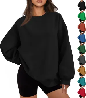 Oversized Crewneck Sweatshirts Women Casual Long Sleeve Pullover Sweaters Drop Shoulder Comfy Fleece Sweatshirts
