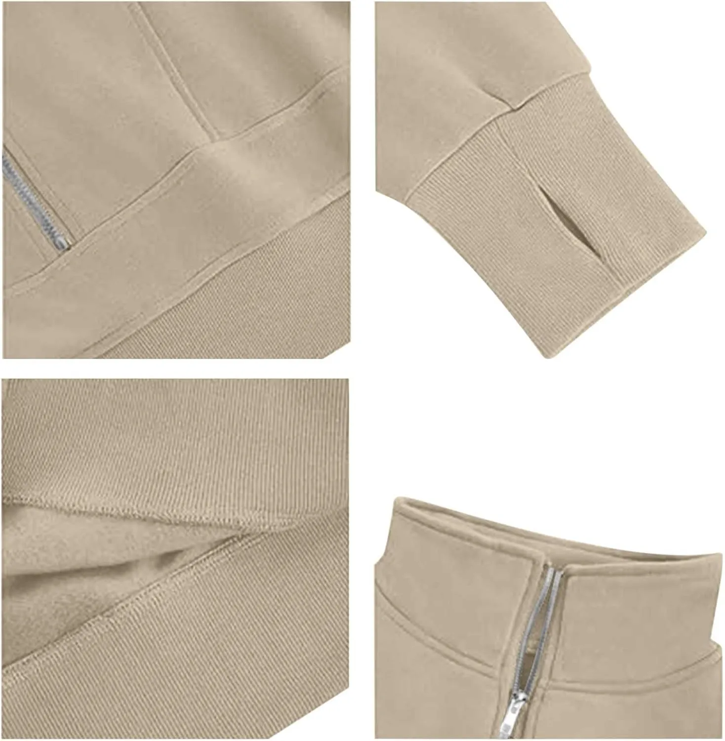 Oversized Half Zipper Cropped Hoodies Sweatshirts for Women2024 Casual V Neck Long Sleeve Solid Color Tunic Tops
