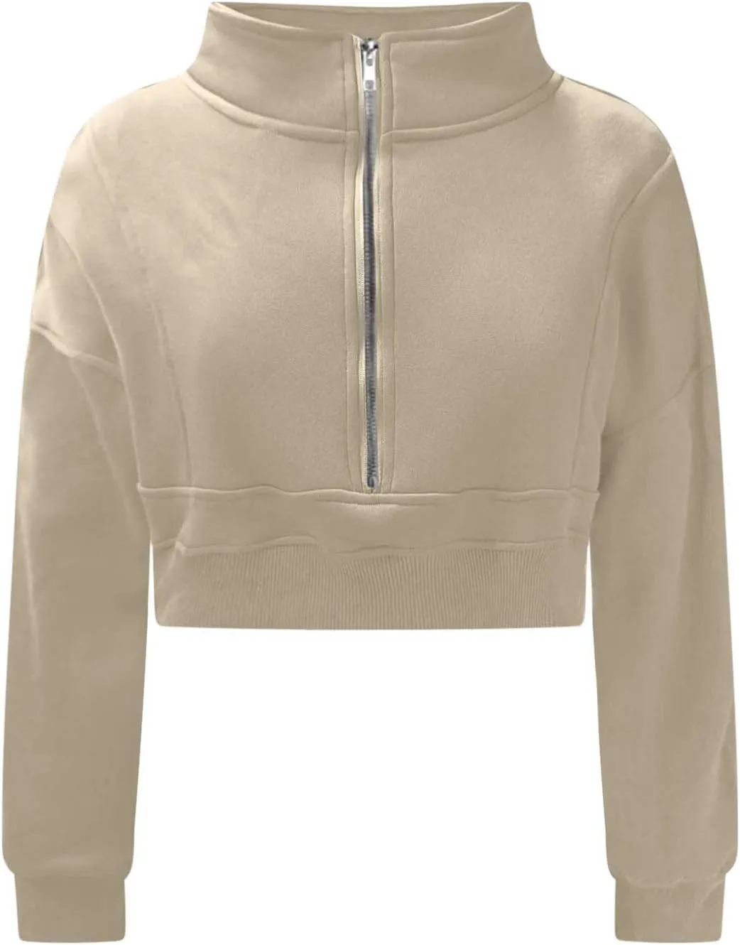 Oversized Half Zipper Cropped Hoodies Sweatshirts for Women2024 Casual V Neck Long Sleeve Solid Color Tunic Tops