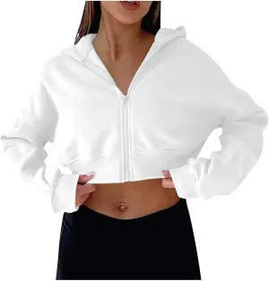 Oversized Half Zipper Cropped Hoodies Sweatshirts for Women2024 Casual V Neck Long Sleeve Solid Color Tunic Tops