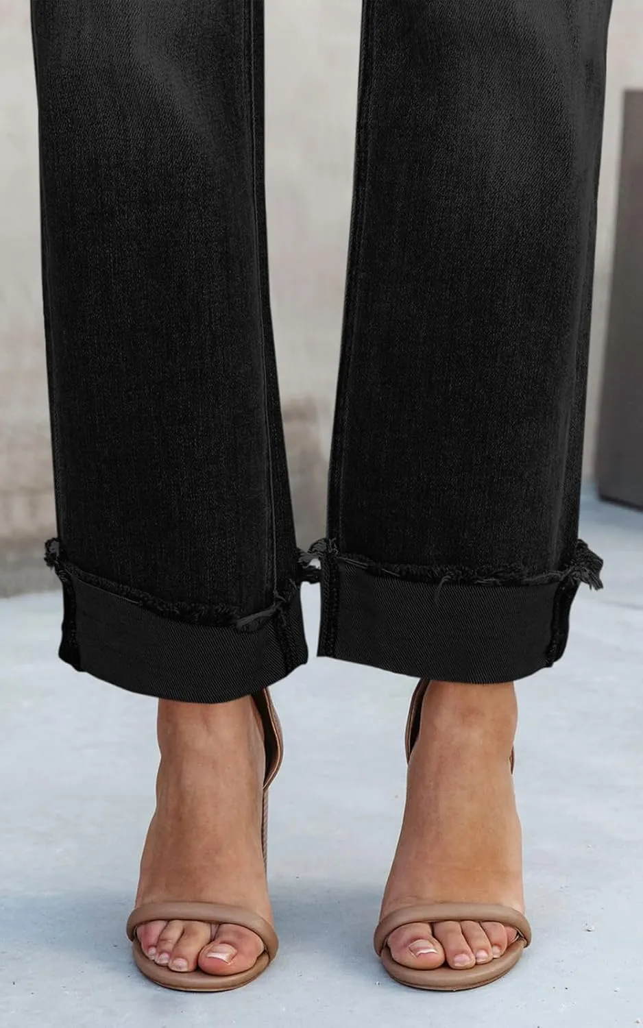 PLNOTME Women's High Waisted Straight Leg Jeans Crossover Stretch Casual Cuffed Denim Pants