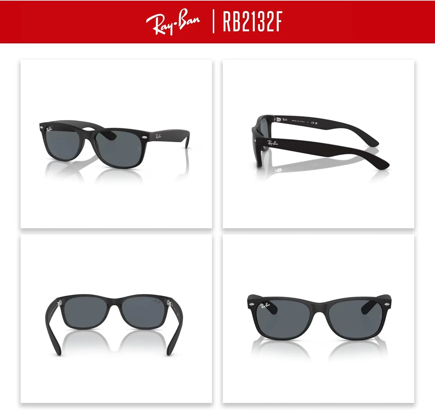 Ray-Ban New Wayfarer RB2132F Asian Fit Low Bridge Square Sunglasses for Men for Women   BUNDLE With DIW Kit