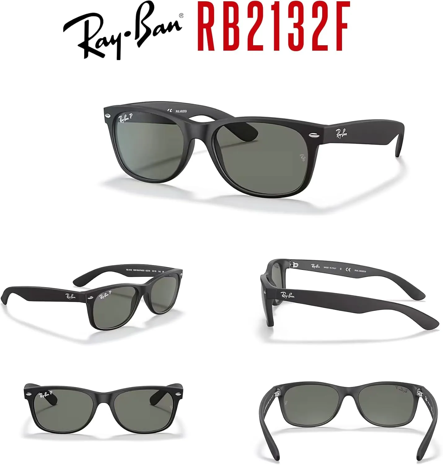 Ray-Ban New Wayfarer RB2132F Asian Fit Low Bridge Square Sunglasses for Men for Women   BUNDLE With DIW Kit