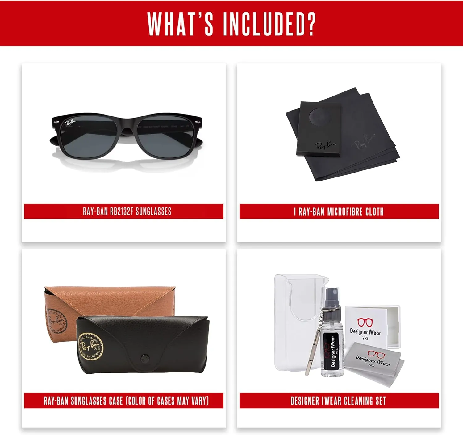 Ray-Ban New Wayfarer RB2132F Asian Fit Low Bridge Square Sunglasses for Men for Women   BUNDLE With DIW Kit