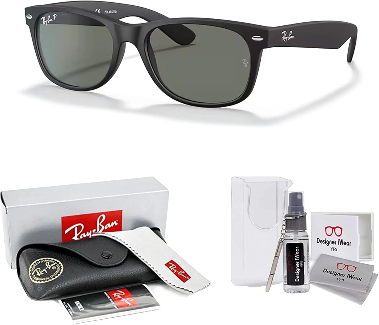 Ray-Ban New Wayfarer RB2132F Asian Fit Low Bridge Square Sunglasses for Men for Women   BUNDLE With DIW Kit