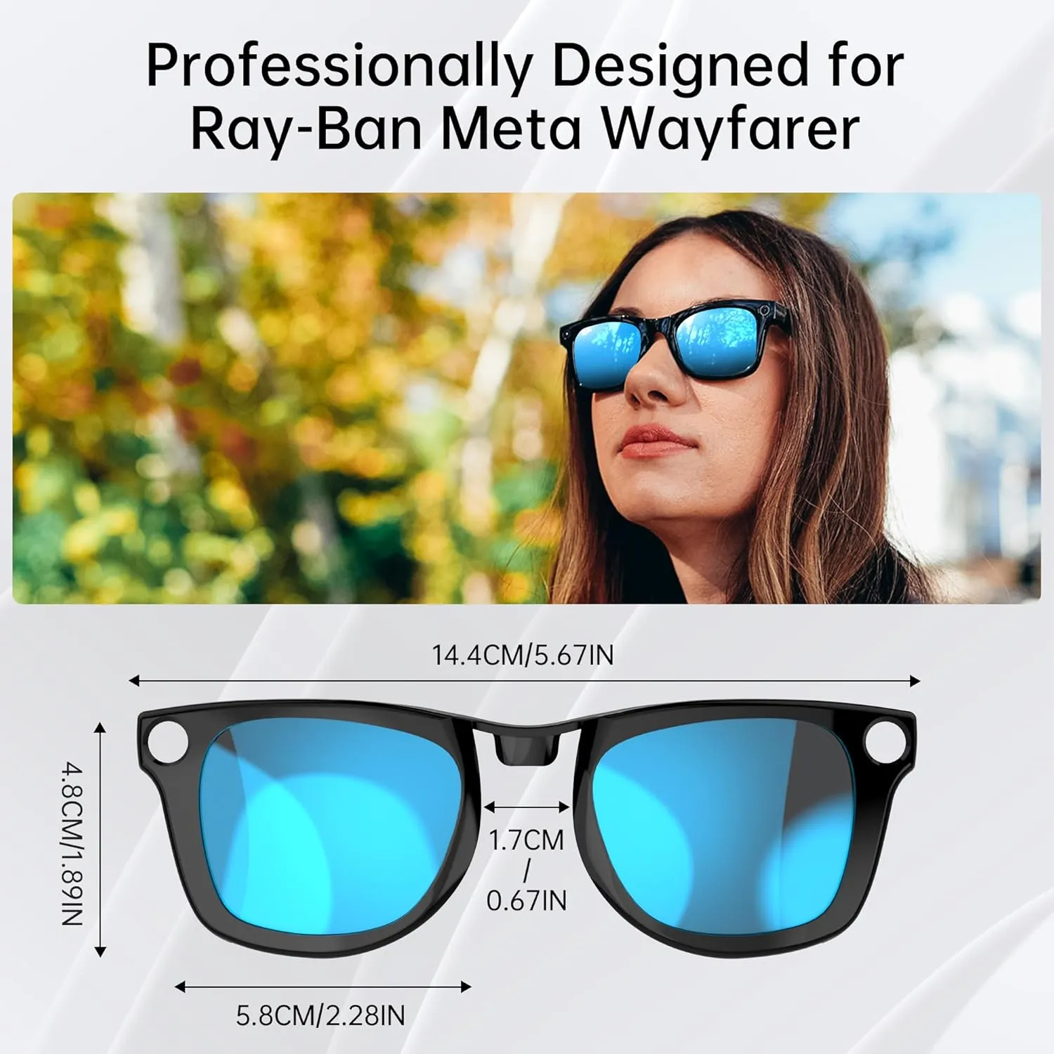 RCstyle Compatible With Ray-Ban Meta Wayfarer(Standard) Smart Glasses Color Changing Clip Set for Man and Woman 50-22 Size M