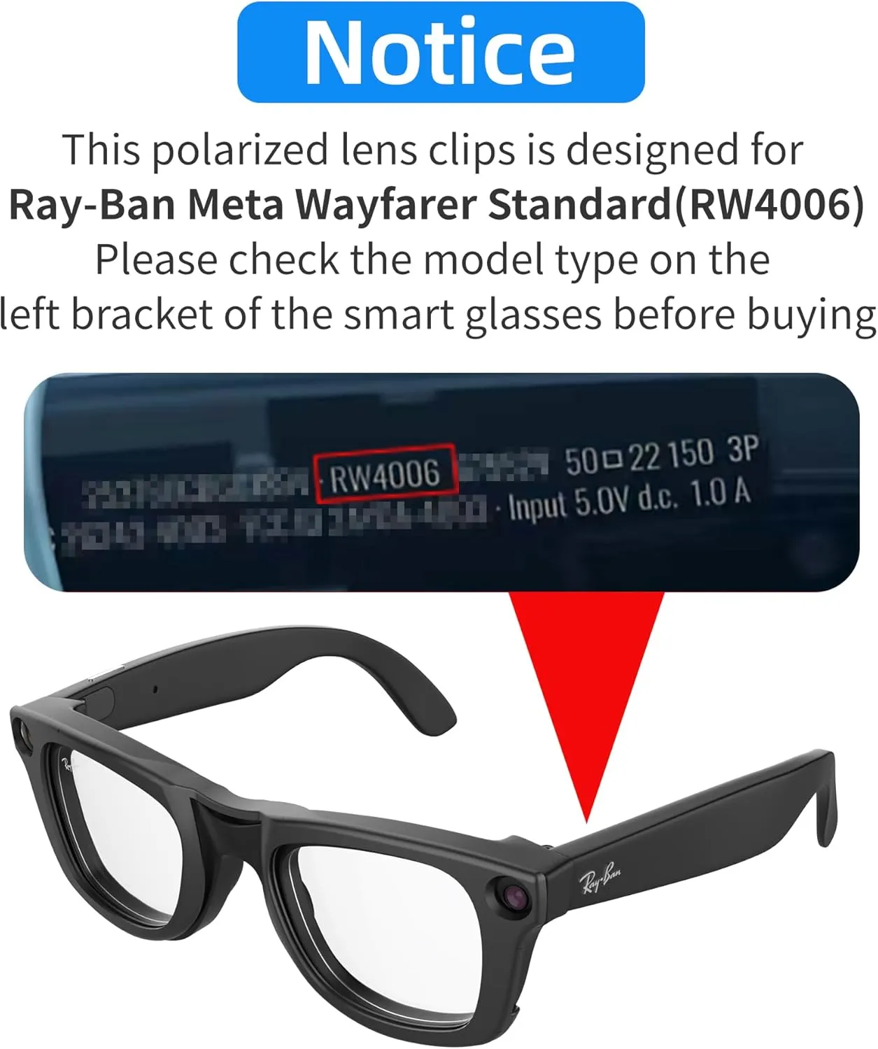 RCstyle Compatible With Ray-Ban Meta Wayfarer(Standard) Smart Glasses Color Changing Clip Set for Man and Woman 50-22 Size M