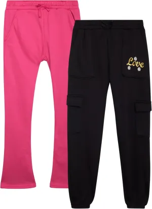 Real Love Girls' Sweatpants - 2 Pack Fleece Cargo & Basic Classic Jogger Sweatpants - Cozy Cargo Jogger Pants for Girls, 7-16