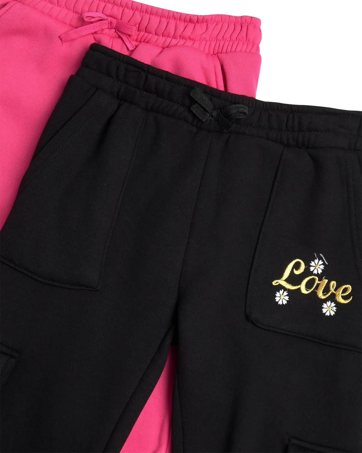Real Love Girls' Sweatpants - 2 Pack Fleece Cargo & Basic Classic Jogger Sweatpants - Cozy Cargo Jogger Pants for Girls, 7-16