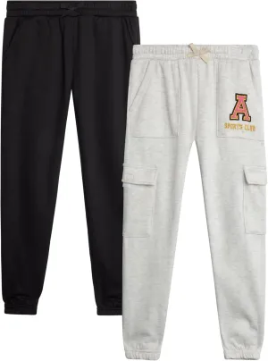 Real Love Girls' Sweatpants - 2 Pack Fleece Cargo & Basic Classic Jogger Sweatpants - Cozy Cargo Jogger Pants for Girls, 7-16