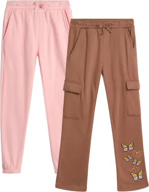 Real Love Girls' Sweatpants - 2 Pack Fleece Cargo & Basic Classic Jogger Sweatpants - Cozy Cargo Jogger Pants for Girls, 7-16