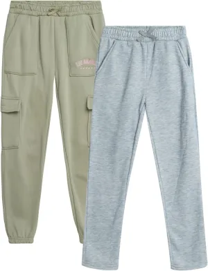 Real Love Girls' Sweatpants - 2 Pack Fleece Cargo & Basic Classic Jogger Sweatpants - Cozy Cargo Jogger Pants for Girls, 7-16