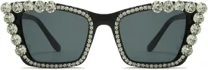 Retro Cat Eye Rhinestone Sunglasses for Women Vintage Trendy Crystal Shades Square Frame Cute bling Diamond Sun Glasses