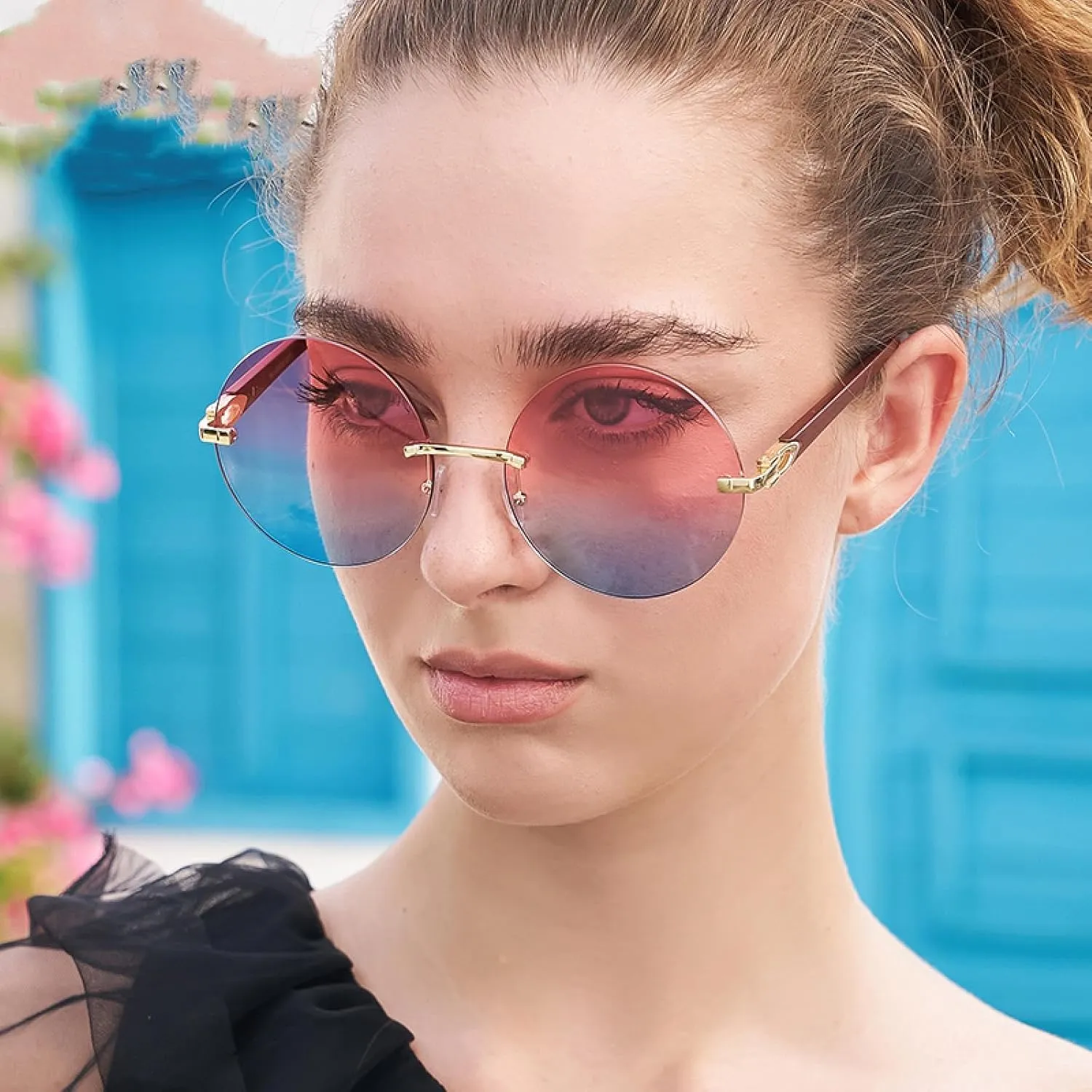 Round Sunglasses Women Luxury Vintage Frameless Glasses for Men Retro Punk Sunglass Steampunk