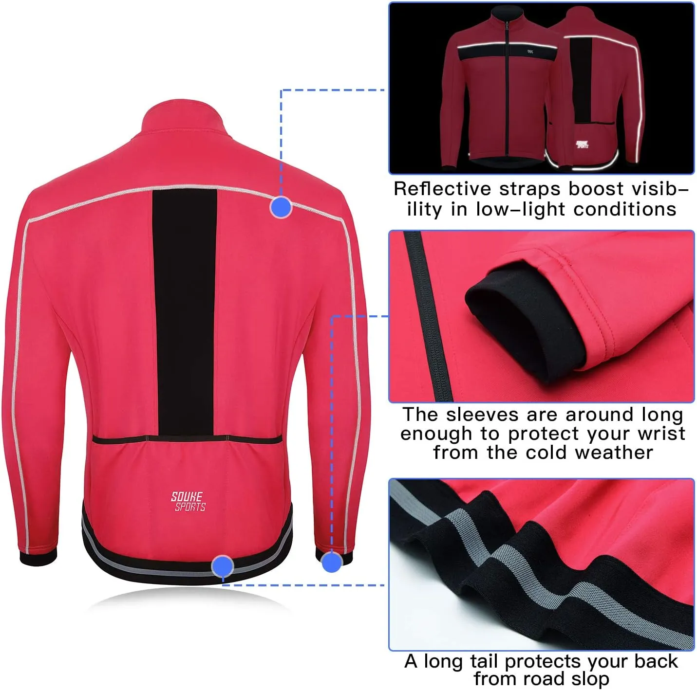 Souke Sports Men's Winter Cycling Jacket, Windproof Water Resistant Thermal Windbreaker